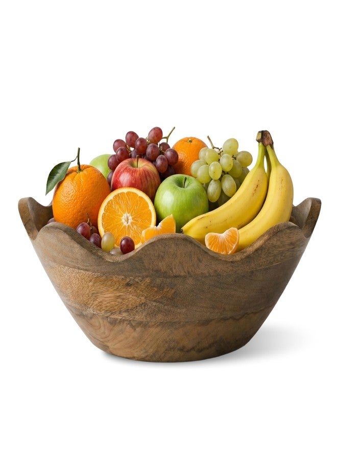 Mela Artisans 12-Inch Mango Wood Scalloped Bowl - Hand-Finished Decorative Serving and Fruit Bowl with Natural Grain for Kitchen Counter, Snacks, Desserts, Bread and Home Decor Centerpiece - Image 1