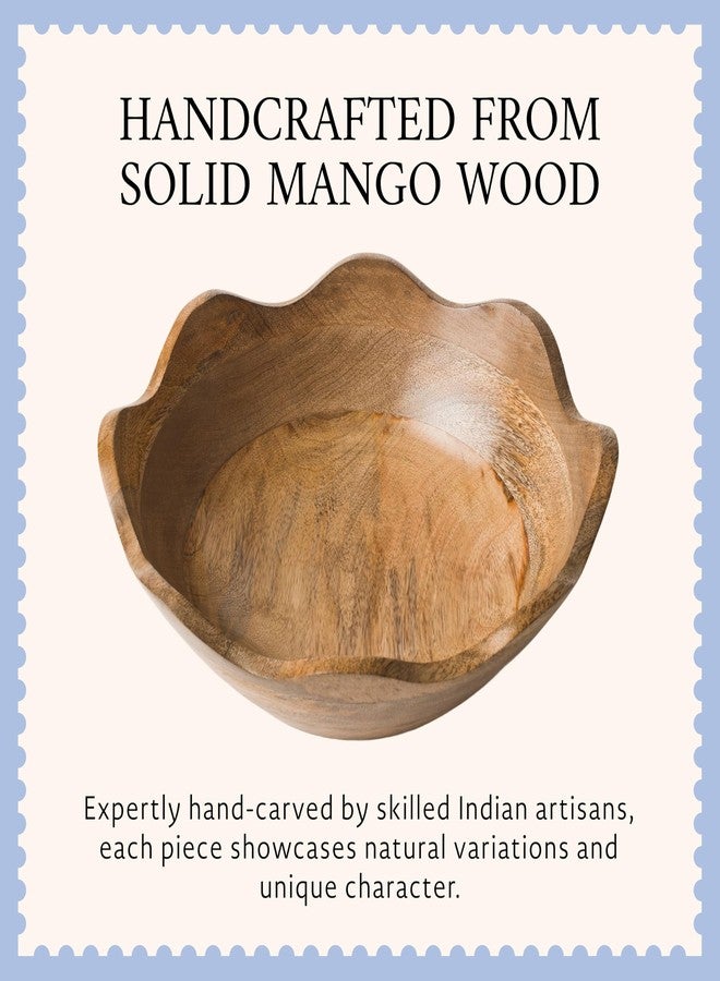 Mela Artisans 12-Inch Mango Wood Scalloped Bowl - Hand-Finished Decorative Serving and Fruit Bowl with Natural Grain for Kitchen Counter, Snacks, Desserts, Bread and Home Decor Centerpiece - Image 4