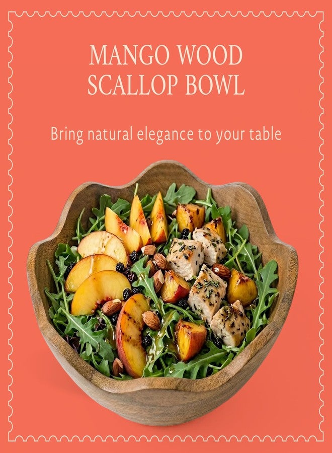 Mela Artisans 12-Inch Mango Wood Scalloped Bowl - Hand-Finished Decorative Serving and Fruit Bowl with Natural Grain for Kitchen Counter, Snacks, Desserts, Bread and Home Decor Centerpiece - Image 2