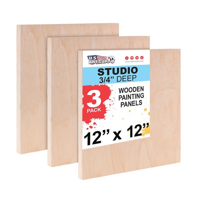 UNFINISHED CRADLED WOOD PANELS FOR PAINTING 3 PACK OF 12X12 INCH STUDIO BIRCH WOODEN CANVAS BOARDS 34 DEEP MIXEDMEDIA CRAFT ACRYLIC OIL ENCAUSTIC PAINT POURING PANEL BOARD