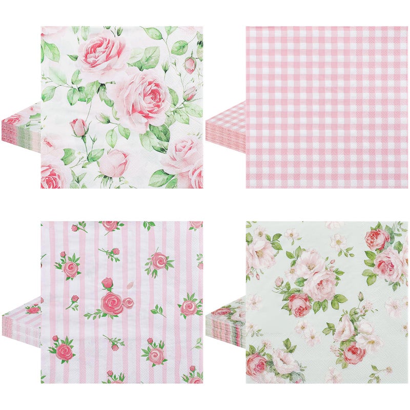 NatNarr 80 Pcs Pink Floral Napkins, 6.5 In Vintage Flower Napkin 2 Ply Spring Napkins Decorative Napkin for Decoupage, Tea Party Decoration, Mother's Day, Wedding, Bridal & Baby Shower - Image 1