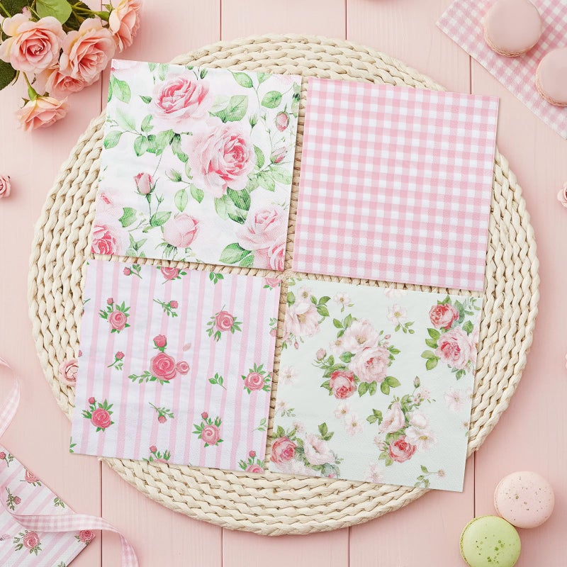 NatNarr 80 Pcs Pink Floral Napkins, 6.5 In Vintage Flower Napkin 2 Ply Spring Napkins Decorative Napkin for Decoupage, Tea Party Decoration, Mother's Day, Wedding, Bridal & Baby Shower - Image 4