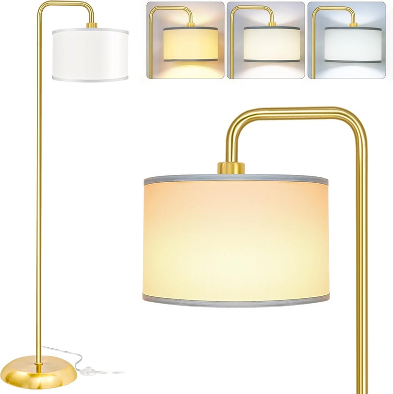PARTPHONER [Upgraded] LED Floor Lamp for Living Room, 3 Color Temperature Floor Lamp with Foot Switch Modern Standing Lamp Tall Pole Floor Reading Lamp for Bedroom, Study Room, Office, 9W Bulb Included, Gold - Image 1