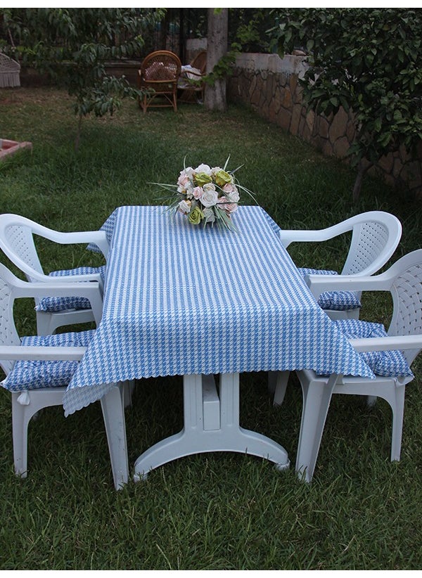 Aly Style Tablecloth 120 x 170, 4 Cushion 45 x 45CM Set Chair Laced Houndstooth Pattern (Blue Color) - pzsku/Z45B67EAB9CD287290366Z/45/_/1741272392/272fbf10-1340-4ac5-a5d6-e5af86322998