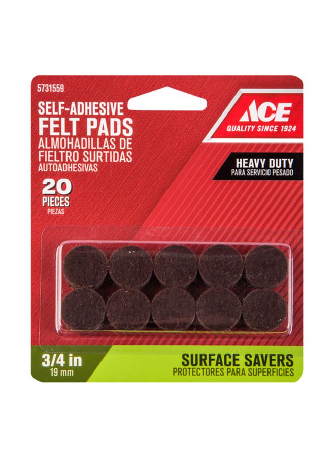 ACE 20-Piece Heavy Duty Easy to Use Round Self-Adhesive Felt Pad Set Brown 3/4inch 9861/ACE