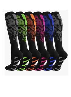 6 Pairs Compression Socks For Women  Men Circulation Compression Socks 20-30 mmhg Best For Running Travel Reduce Calf Pain Faster Recovery Size L/XL