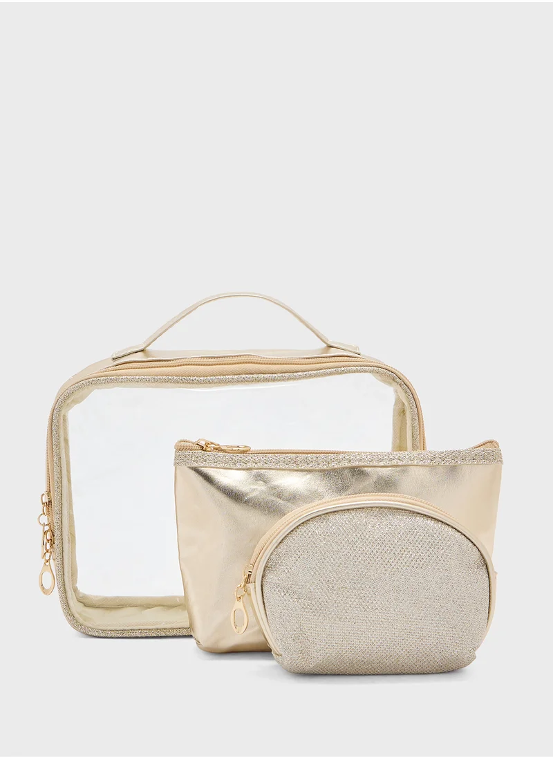 ELLA 3 In 1 Metallic Clear Cosmetic Bag