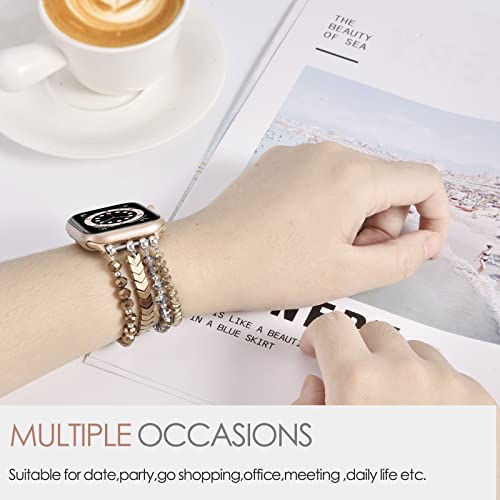 MOFREE Beaded Bracelet Compatible with Apple Watch Band 38mm/40mm/41mm/42mm, Fashion Elastic Stretch Women Bands for iWatch Series 11/10/9/8/7/SE/6/5/4/3/2/1 iPhone Watch Strap Bands Coffee - Image 4