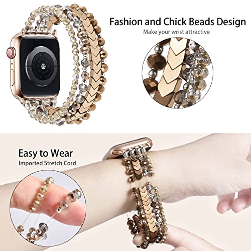 MOFREE Beaded Bracelet Compatible with Apple Watch Band 38mm/40mm/41mm/42mm, Fashion Elastic Stretch Women Bands for iWatch Series 11/10/9/8/7/SE/6/5/4/3/2/1 iPhone Watch Strap Bands Coffee - Image 5