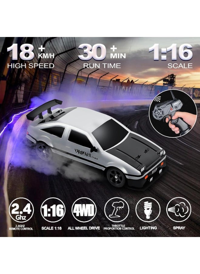 Legendary Remote Control Car RC Drift Car 1/16 Scale 4WD 18KM/H High Speed RC Car 2.4GHz with LED Lights Spray Racing Toy Car for Adults Boys Girls Kids Birthday 2Pcs Rechargeable Batteries  - Image 3