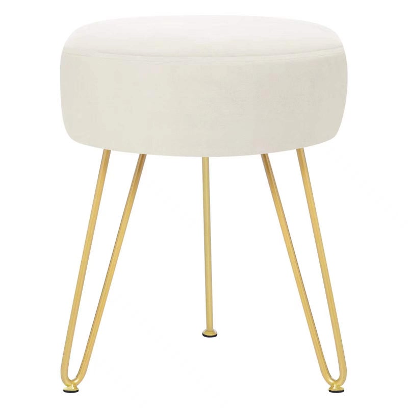 GERANT Multifunctional Vanity Stools Velvet Round Ottoman Modern Dressing Stool Upholstered Footrest Stool Side Table Footstool with Golden Metal Leg for Living Room BedroomBeige