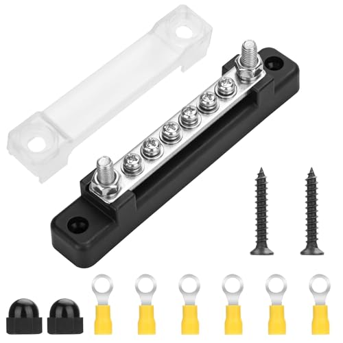 Linkstyle Negative Bus Bar 12V, Marine Gound BusBar Power Distribution Block, with 2X M6 Studs 6X M4 Screws Terminals, for Car Boat Caravan RV - Image 1