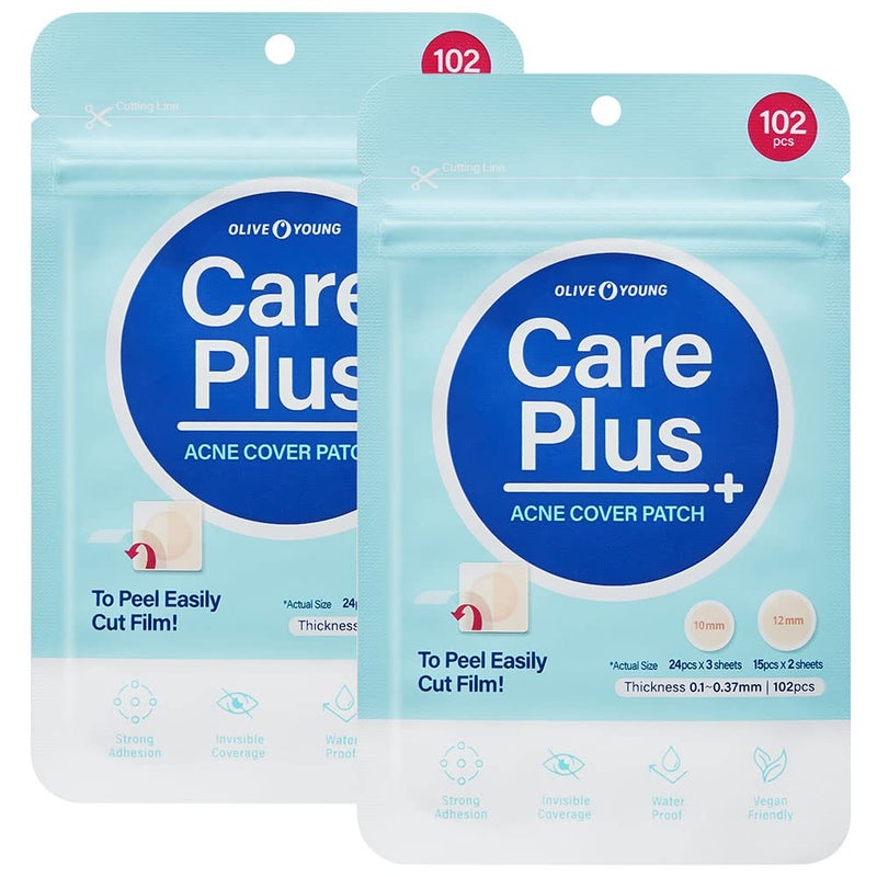 OLIVE YOUNG Care Plus Spot Patch 2 Pack  Hydrocolloid Acne Korean Spot Patch to Cover Zits Pimples for Troubled Skin and Face 204 Count  10mm144ea  12mm60ea