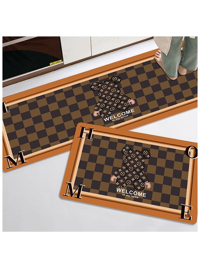 ZCM-HAPPY 2-Piece Fashion Cartoon Bear Floor Mat Crystal Velvet Water And Oil Absorbent Kitchen Mat Door Mat Bathroom Corridor Entrance Non-slip Super Absorbent Quick-drying Non-slip Mat 50x160CM+50x80CM - Image 1
