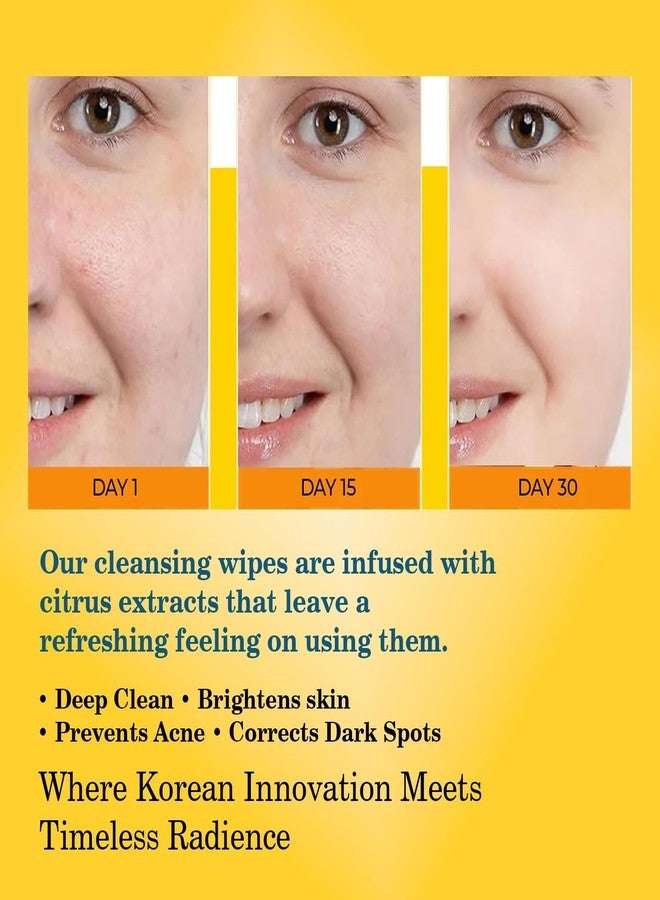 DADLM® 60 منديل تنظيف بحمض الكوجيك والكركم للبقع الداكنة وتفتيح البشرة والوقاية من حب الشباب، مع فيتامين B5 وفيتامين C ومناديل تقشير رغوية غنية بالكركم، للوجه لجميع أنواع البشرة (عبوة من 3 قطع). - Image 2