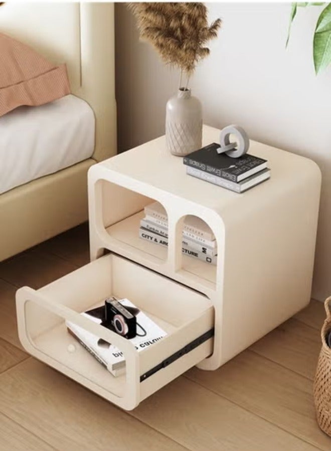 fashionhome Premium Multipurpose Use Rounded Corner Nightstand Creative Bedside Table Smooth Handle Design Side Table with Transparent Glass Front Drawer and Display Shelf for Living Room Bedroom 50x35x55 cm (Fully Assembled) - Image 2