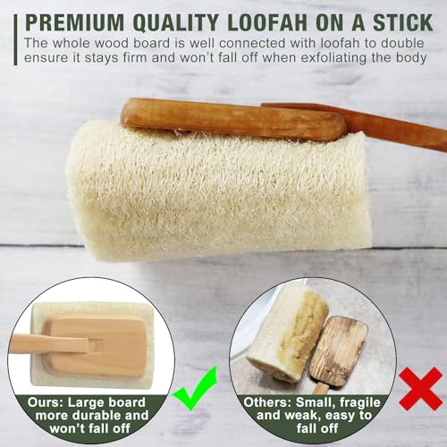 METLUCK 2 Pack Natural Exfoliating Loofah Luffa Loofa Bath Brush On a Stick, Shower Sponge Back Scrubber with Long Wooden Handle for Men & Women, Deep Clean and Invigorate Your Skin Back Brush - Image 2