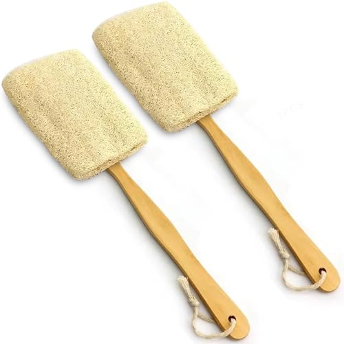 METLUCK 2 Pack Natural Exfoliating Loofah Luffa Loofa Bath Brush On a Stick, Shower Sponge Back Scrubber with Long Wooden Handle for Men & Women, Deep Clean and Invigorate Your Skin Back Brush - Image 1