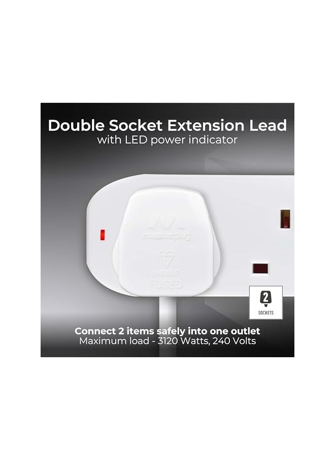 PROMASS promass BTN10-MP Two Socket Long Extension Lead, 10 Metres, White  - Image 2