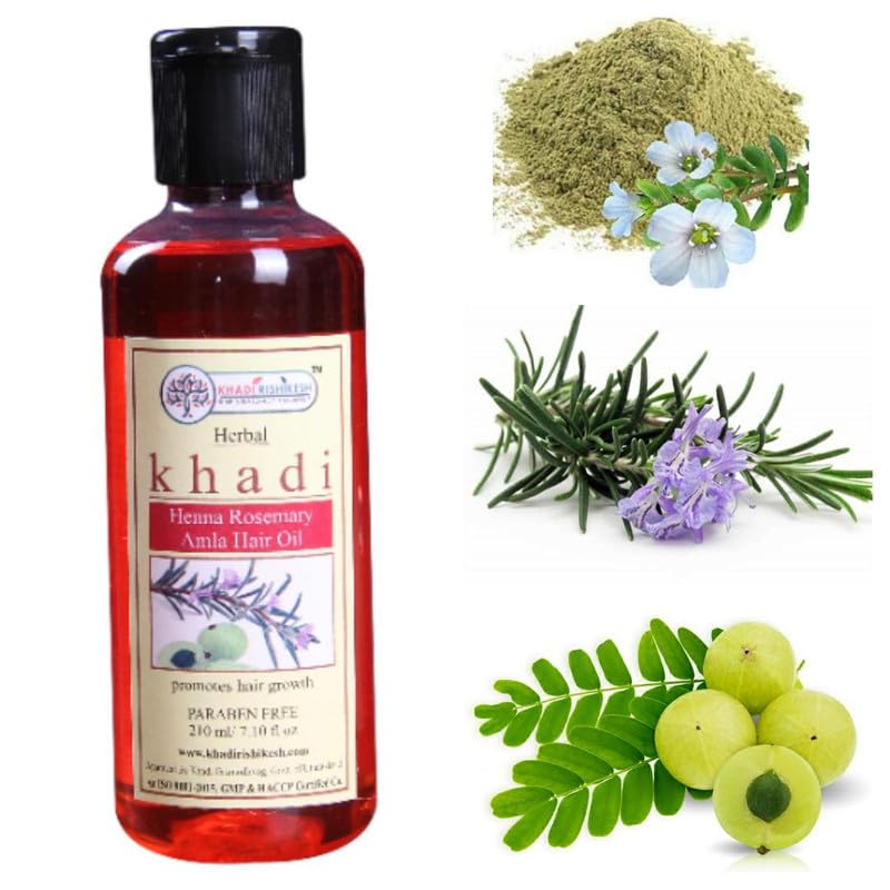KHADI RISHIKESH KHADI RISHIKESH Herbal Rosemary Amla Hair Oil for Hair Growth and Fall Control Healthy Nourished Henna Hairs Oils for Strengthening Treatment Suitable for All Hair Type Paraben and SLS Free 210ml
