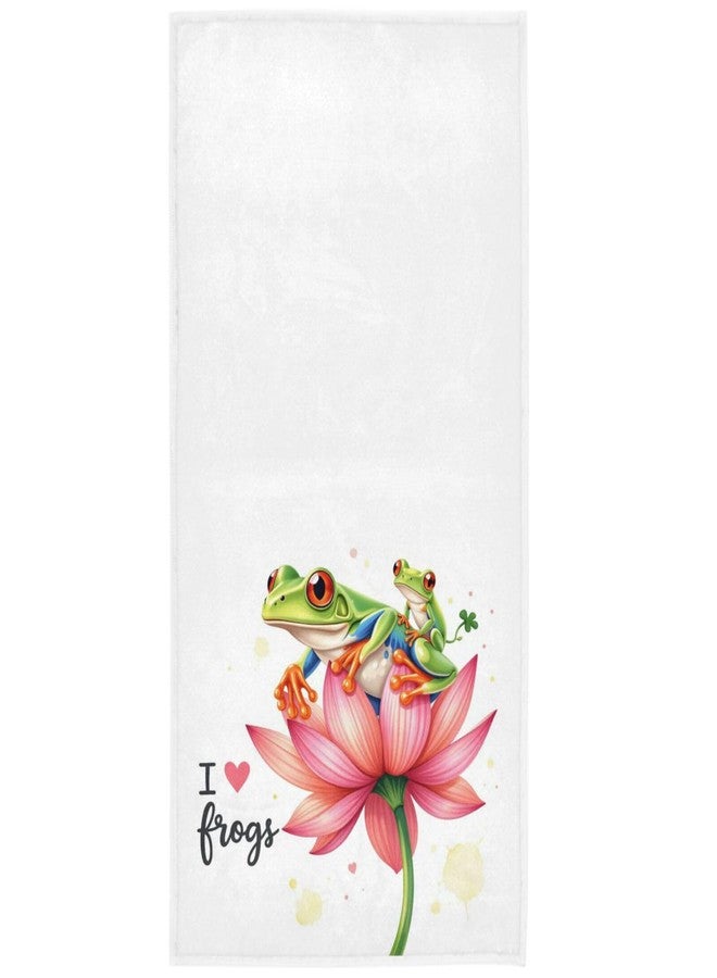 Pfrewn Two Green Frogs Lotus Flower Hand Towels 16x30 in Animals Bathroom Towel Ultra Soft Highly Absorbent Small Bath Towel Kitchen Dish Guest Towel Home Bathroom Decorations - Image 1