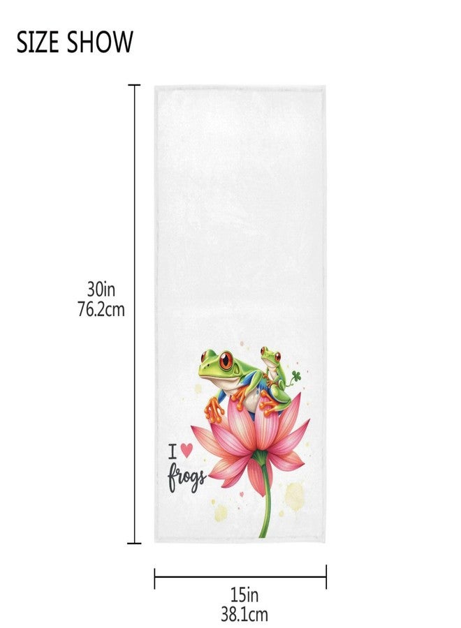 Pfrewn Two Green Frogs Lotus Flower Hand Towels 16x30 in Animals Bathroom Towel Ultra Soft Highly Absorbent Small Bath Towel Kitchen Dish Guest Towel Home Bathroom Decorations - Image 3