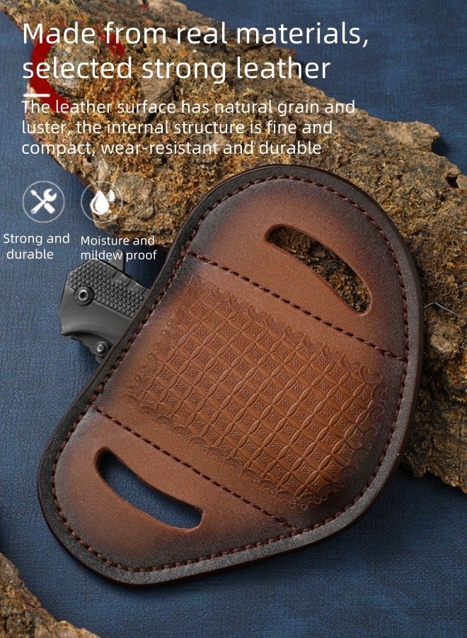 nihao Carved Leather Case, Top Layer Cowhide Folding Knife Case, Leather Case For EDC Pocket Knife, Outdoor Knife Storage - Image 3