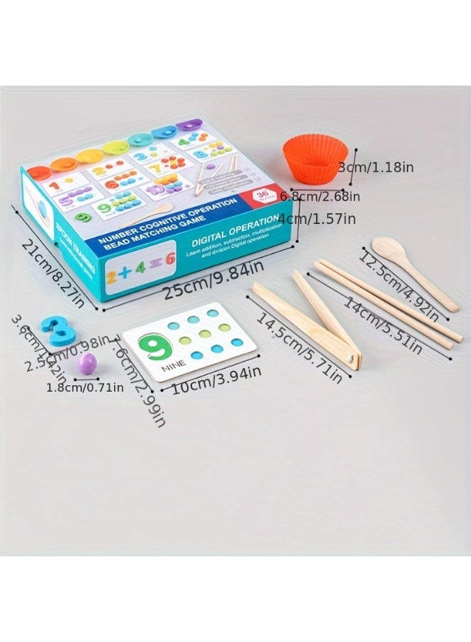 BEBEGO Inspired Wooden Number Matching Game - Educational Toy for Youngsters with Colorful Beads & Math Symbols, Includes Cupcake Liners & Pencils, Blue, Mini Toys - Image 5