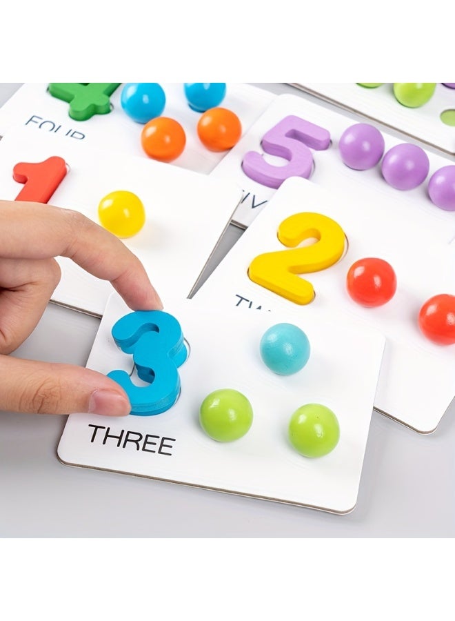 BEBEGO Inspired Wooden Number Matching Game - Educational Toy for Youngsters with Colorful Beads & Math Symbols, Includes Cupcake Liners & Pencils, Blue, Mini Toys - Image 3
