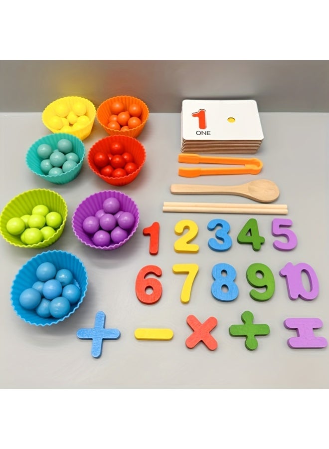 BEBEGO Inspired Wooden Number Matching Game - Educational Toy for Youngsters with Colorful Beads & Math Symbols, Includes Cupcake Liners & Pencils, Blue, Mini Toys - Image 4