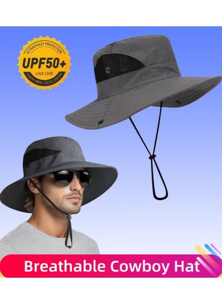 Sun Hat UV Protection,Breathable Cowboy Hat, Wide Brim Boonie Hat for Men and Women, Outdoor Fishing Hiking Beach - Image 1