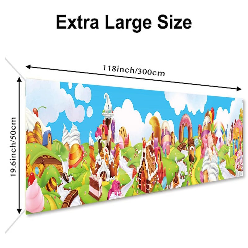 DOTOOMA 118 x 20 In Candyland Sweet Cartoon Rainbow Cupcake Ice Cream Castle Theme Yard Banner Sign Decorations Baby Shower Girls Birthday Party Cake Table Polyester Supplies - Image 3