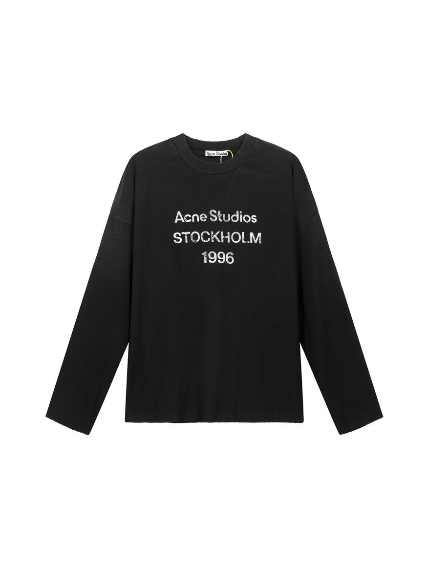 Generic - Vintage Logo Letter Print Long Sleeve T-Shirt Base Shirt Correct Edition AC Spring Summer 1996 Distressed Cotton Top for Youth Black - Image 1