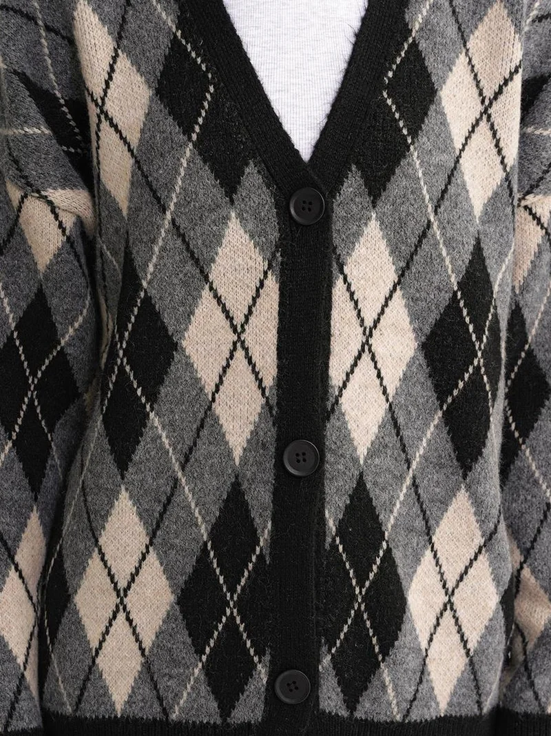 Mixray Black Mixray Oversize Argyle V-Neck Buttoned Cardigan for Women | Best Price UAE