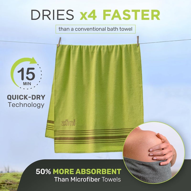 ZUMI 100% Cotton Quick Dry Travel Towel - Soft, Thin, Compact, Highly Absorbent, Lightweight Camping Towel for Beach, Gym, Bath, Shower, Swimming, Dorm, RV - Green - Image 5
