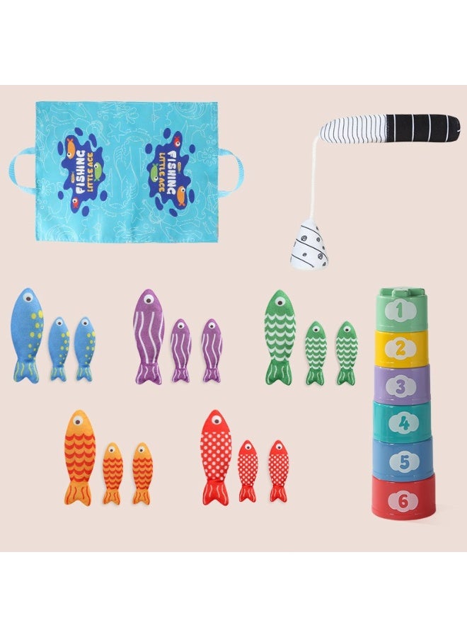 هالامودو مجموعة أدوات صيد ملابس الرضع التعليمية مع كيس التخزين، التركيز على التعلم المبكر ولعبة المعرفة، مع أكواب التعبئة، لعبة المياه في وقت الحمام للتعرف على اللون مقارنة رقم النمط تحسين تنسيق العين اليدوية، ألعاب مونتسوري للأطفال الأولاد الفتيات هدية عيد الميلاد، 29*27*9 سم - Image 1