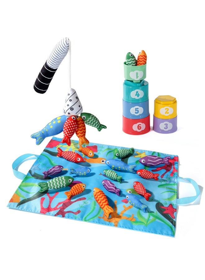 هالامودو مجموعة أدوات صيد ملابس الرضع التعليمية مع كيس التخزين، التركيز على التعلم المبكر ولعبة المعرفة، مع أكواب التعبئة، لعبة المياه في وقت الحمام للتعرف على اللون مقارنة رقم النمط تحسين تنسيق العين اليدوية، ألعاب مونتسوري للأطفال الأولاد الفتيات هدية عيد الميلاد، 29*27*9 سم - Image 4