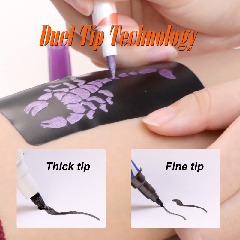 HAWINK Temporary Tattoo Markers for Skin, 10 Body Markers + 56 Large Tattoo Stencils for Kids and Adults, Dual-End Tattoo Pens Make Bold and Fine Lines with Cosmetic-Grade Tattoo Ink ZYH2208001KIT - Image 5