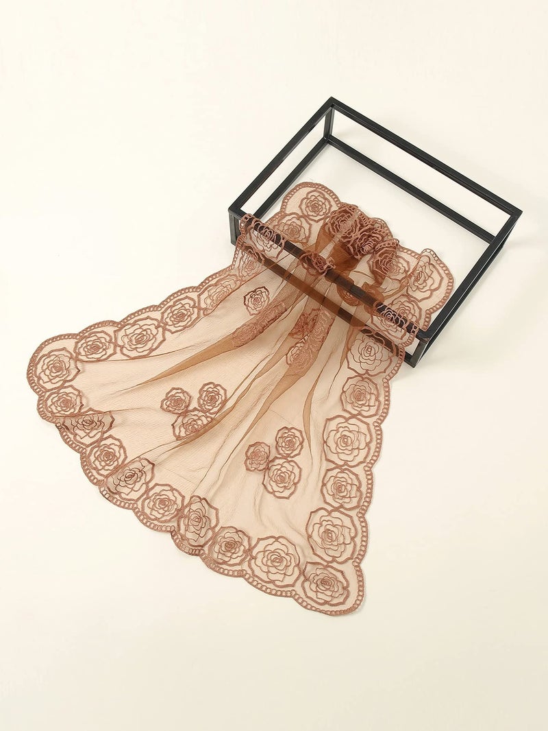 Floerns Women's Flower Embroidery Hair Scarf Headband Sheer Lace Hair Bandana Rust Brown One Size - Image 4