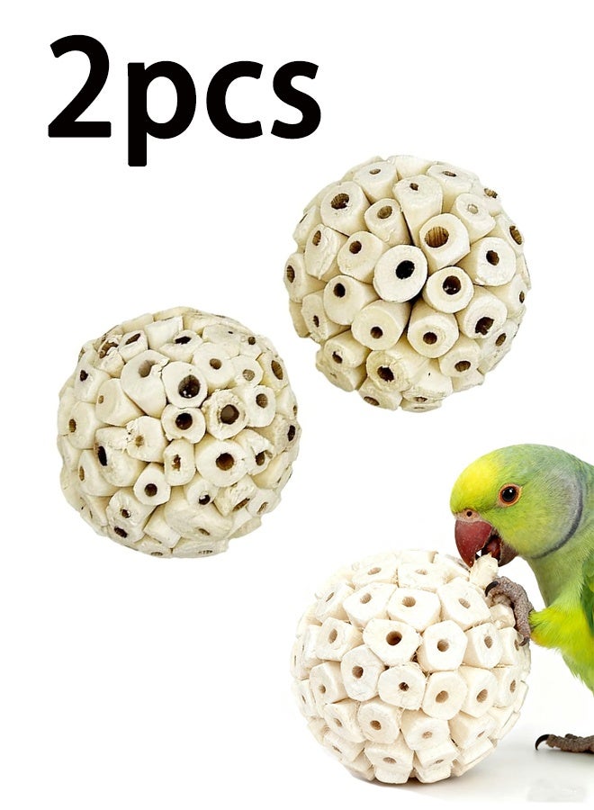 2 Pack Small Sola Balls Bird Toys Soft & Chewable Bird Chew Ball Natural Sola Plant Lightweight Shred Toy for Parakeet Cockatiel Lovebird Budgie and Similar Sizes Pets - Image 1