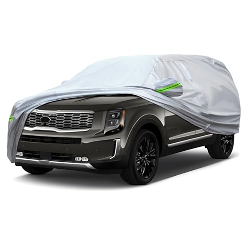 QUYDDC Full Car Cover Universal 6 Layers Outdoor Thicked All Weather Cover, Sunshield, Waterproof, Snow Proof, UV Proof, Scratch Proof, Bird Droppings, 6 Reflective Strips, Fits SUVs up 191"-200" - Image 1