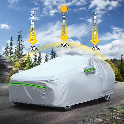 QUYDDC Full Car Cover Universal 6 Layers Outdoor Thicked All Weather Cover, Sunshield, Waterproof, Snow Proof, UV Proof, Scratch Proof, Bird Droppings, 6 Reflective Strips, Fits SUVs up 191"-200" - Image 3