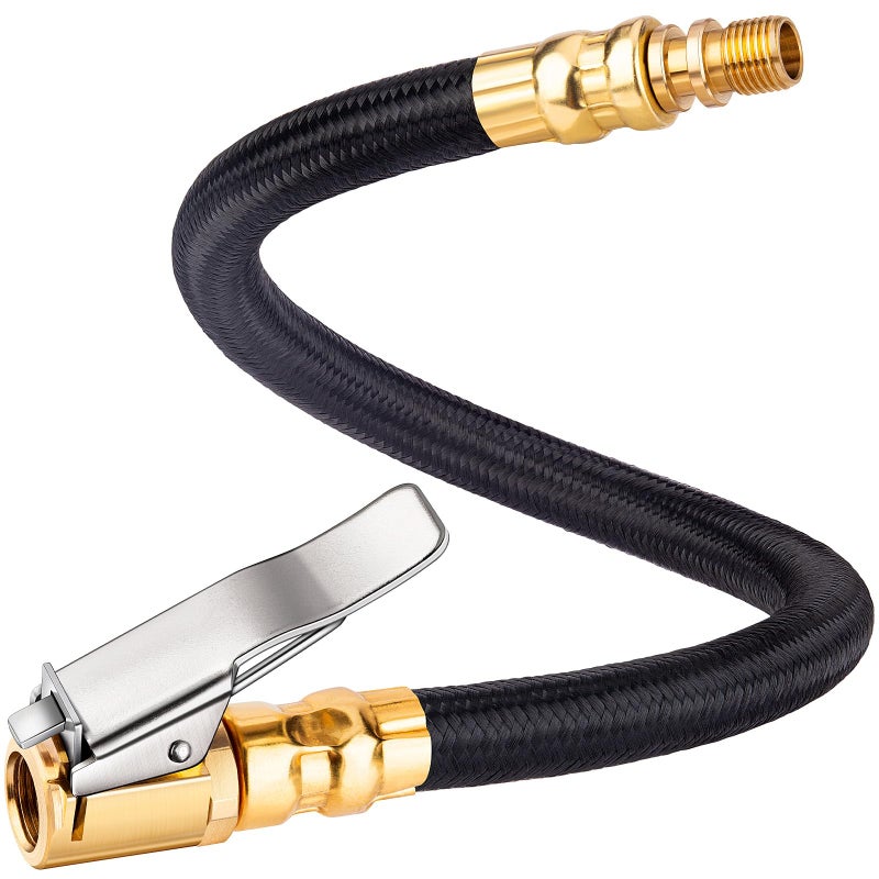 LUMITECO 12'' Tire Inflator Extension Hose, Tyre Pump Clip-On Air Chuck Adapter for Quick-Inflation Lock, High-Pressure Tube Quick Connect for Car Motorcycle Bicycle Maintenance Accessories - Image 1