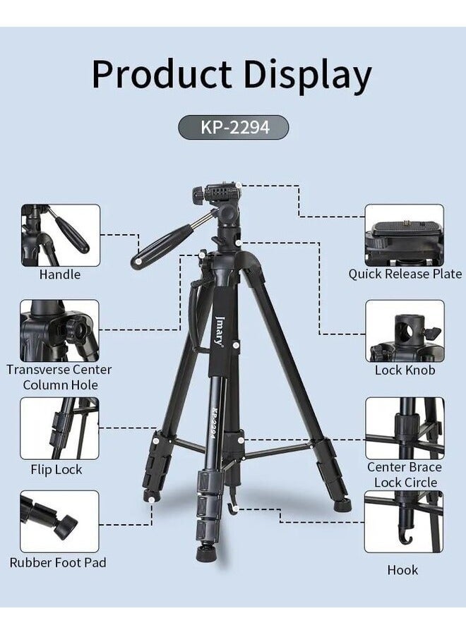 JMARY Professional Tripod Stand for DSLR, Mirrorless Camera, 1.79m Extended Length, 1.75kg, 3kg Load Capacity, Aluminum KP-2294 - Image 2
