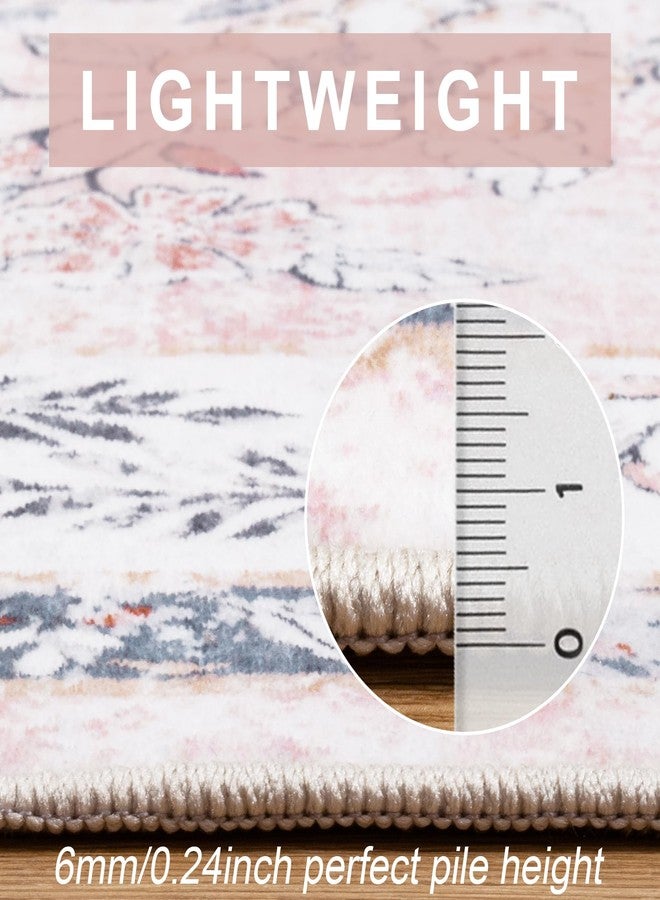لايف بوكس سجادة لايف بوكس قابلة للغسل مقاس 5x7، سجاد وردي ناعم بنمط بوهيمي لغرف نوم البنات، سجاد زهري عتيق مانع للانزلاق لغرفة المعيشة، سجادة كبيرة فائقة الرقة لا تتساقط أليافها لغرفة الطعام، غرفة الأطفال، المكتب المنزلي، لون وردي فاتح - Image 4