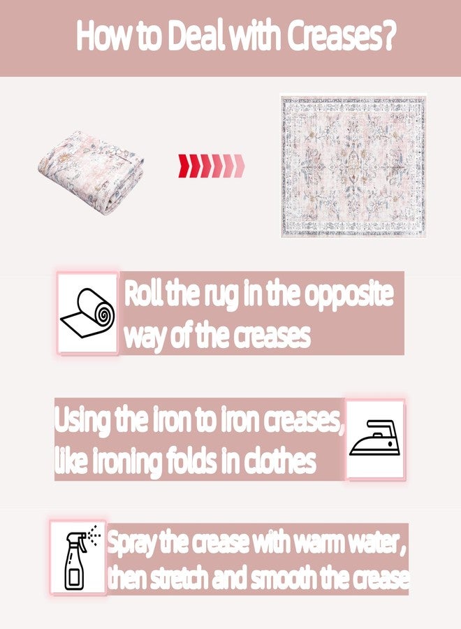 لايف بوكس سجادة لايف بوكس قابلة للغسل مقاس 5x7، سجاد وردي ناعم بنمط بوهيمي لغرف نوم البنات، سجاد زهري عتيق مانع للانزلاق لغرفة المعيشة، سجادة كبيرة فائقة الرقة لا تتساقط أليافها لغرفة الطعام، غرفة الأطفال، المكتب المنزلي، لون وردي فاتح - Image 5