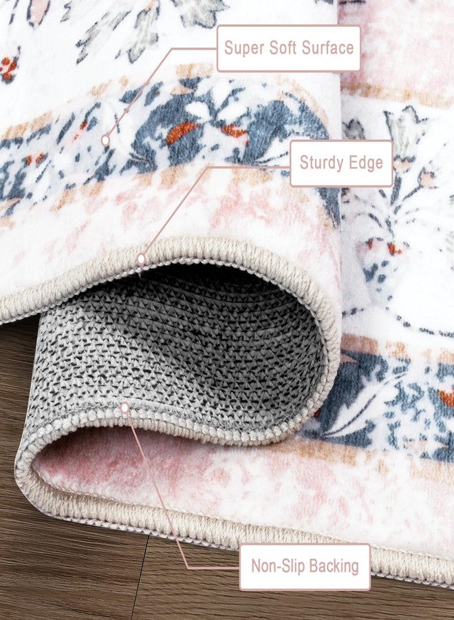 لايف بوكس سجادة لايف بوكس قابلة للغسل مقاس 5x7، سجاد وردي ناعم بنمط بوهيمي لغرف نوم البنات، سجاد زهري عتيق مانع للانزلاق لغرفة المعيشة، سجادة كبيرة فائقة الرقة لا تتساقط أليافها لغرفة الطعام، غرفة الأطفال، المكتب المنزلي، لون وردي فاتح - Image 3