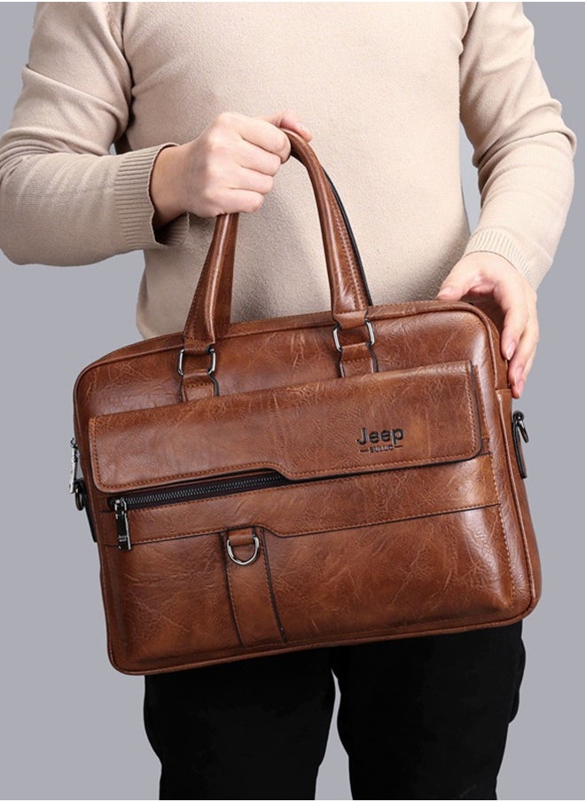 Jeep Men's Fashion Crossbody Briefcase - Fashion Horizontal Business Shoulder Bag, Durable Design Laptop Messenger Bag Khaki  - Image 3