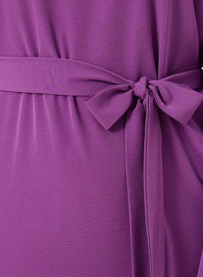 Styli Plus Size Solid Tie Belt Shift Maxi Dress with Side Slit