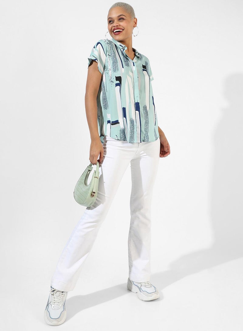 Campus Sutra Women's Sage Green Printed Regular Fit Top - Image 5